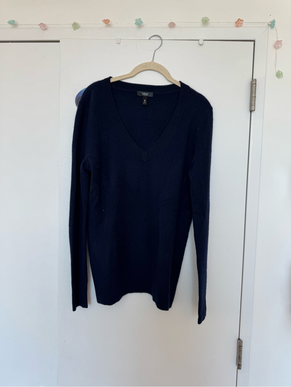 Aqua Women's V-Neck Sweater in Navy Blue